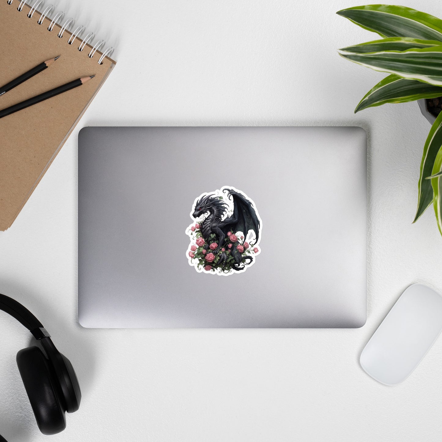 Black Dragon with Pink Roses Sticker