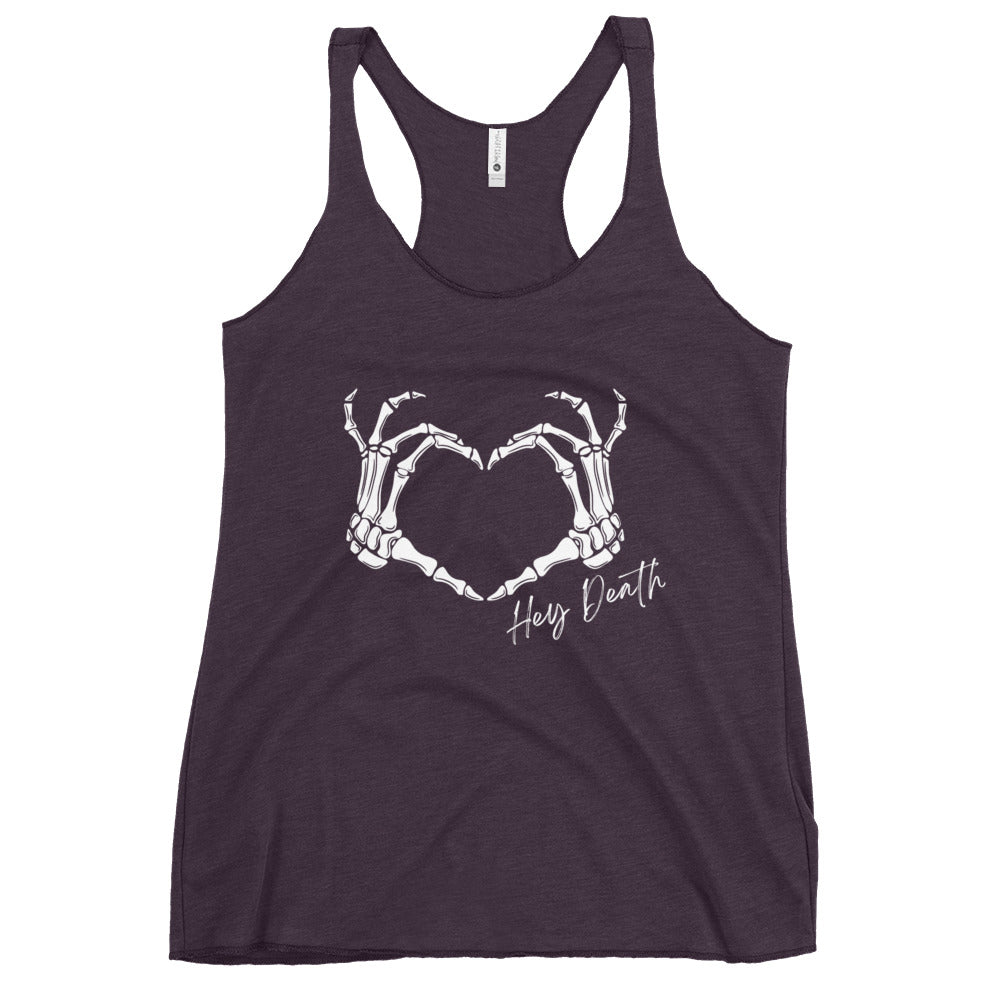 Hey Death Skeleton Heart Hands Women's Racerback Tank